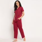 Women Maroon Printed Night suit